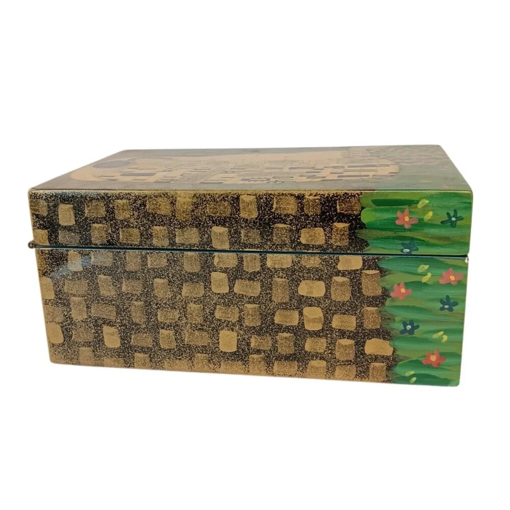 Vintage Lacquer Jewelry Box Gustav Klimt The Kiss Blue Interior 6